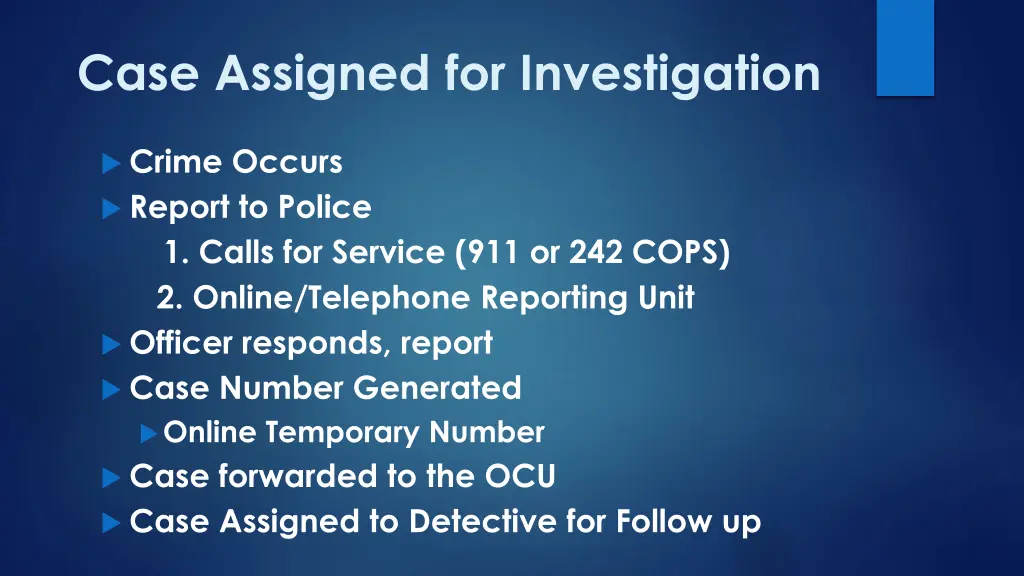 case assigned for investigation
