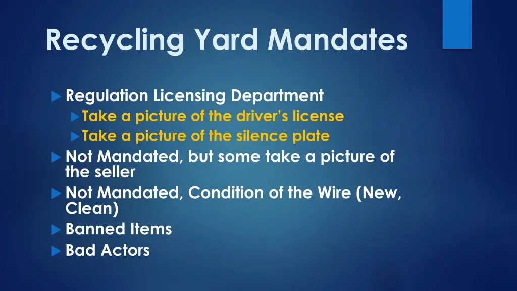 recycling yard mandates