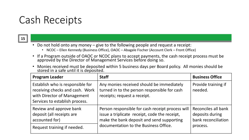 cash receipts