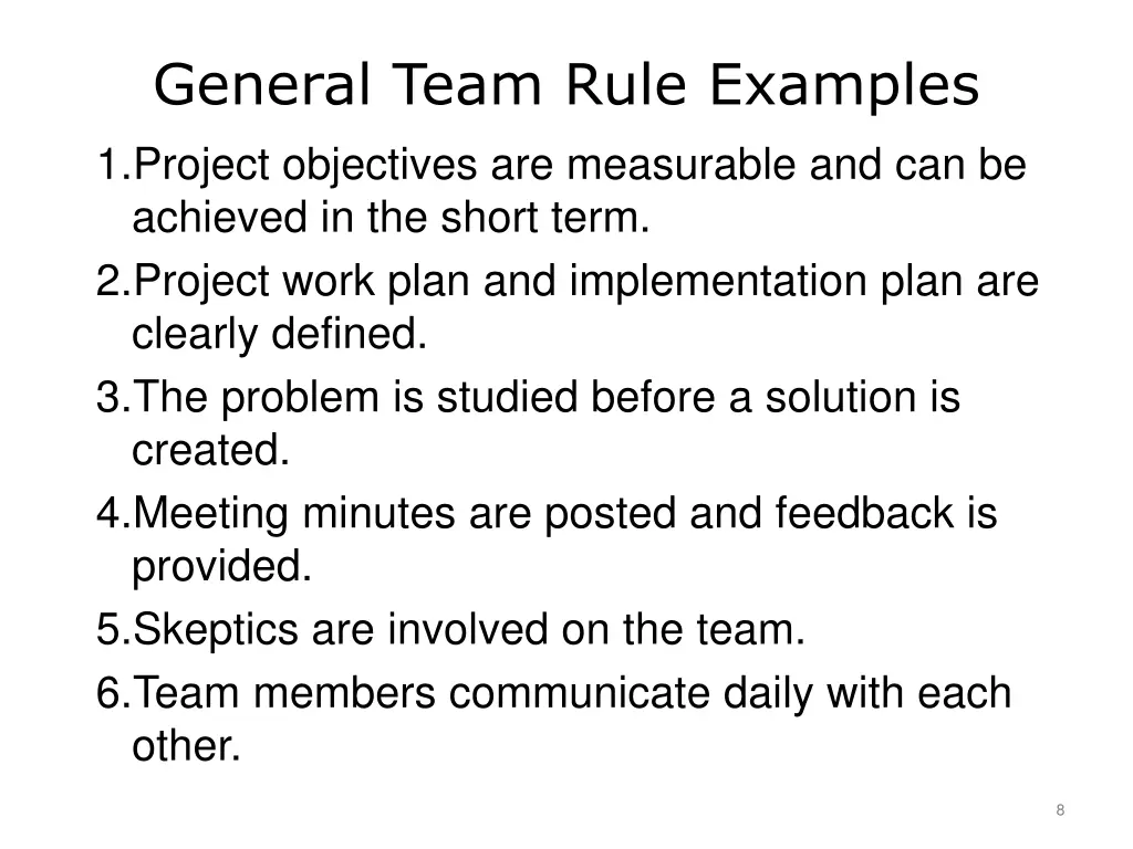general team rule examples 1 project objectives