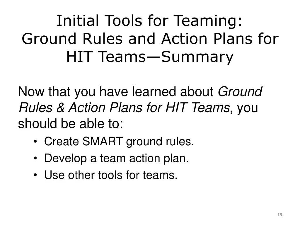 initial tools for teaming ground rules and action