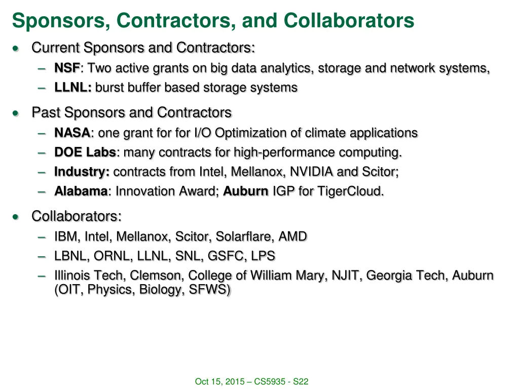 sponsors contractors and collaborators current