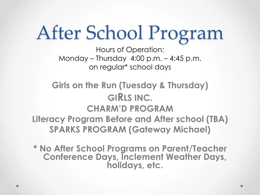 after school program hours of operation monday