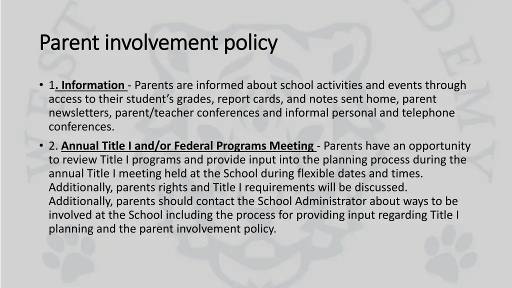parent involvement policy parent involvement 1
