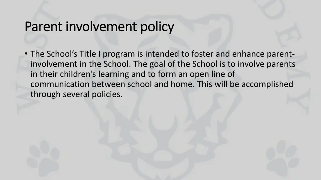 parent involvement policy parent involvement