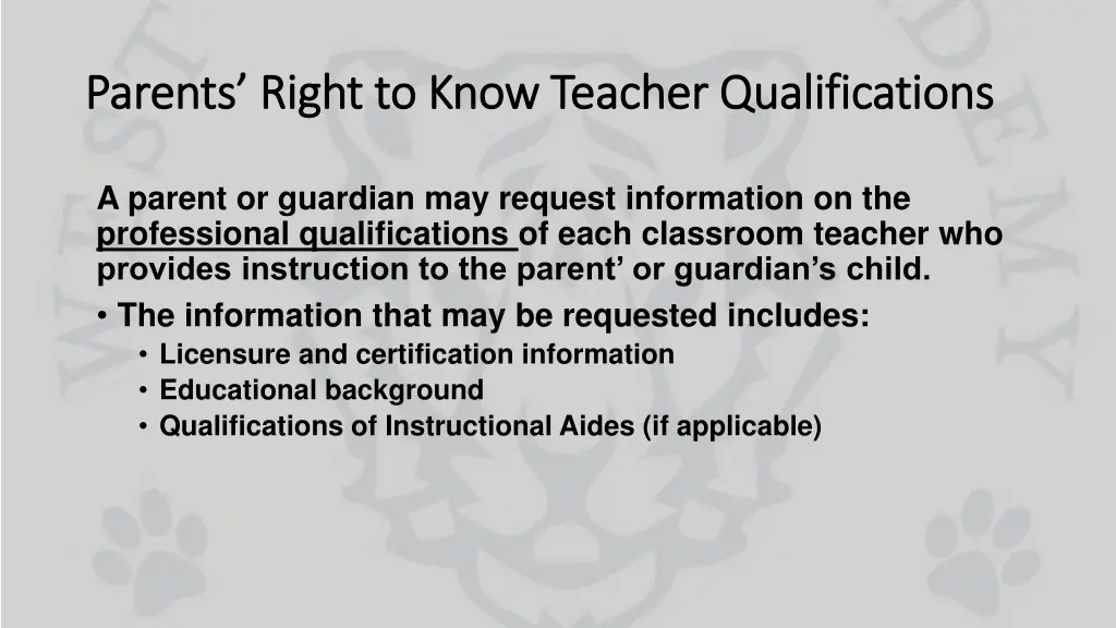 parents right to know teacher qualifications