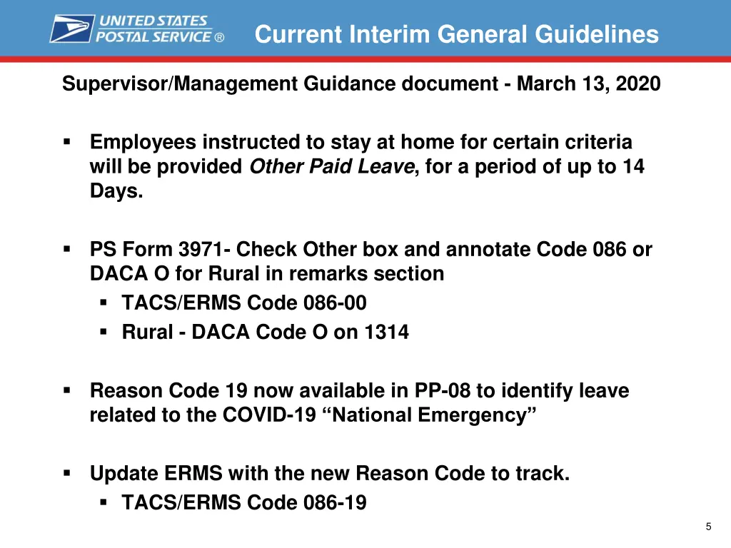 current interim general guidelines