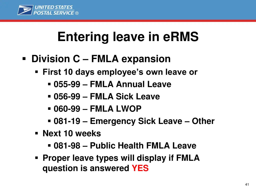 entering leave in erms
