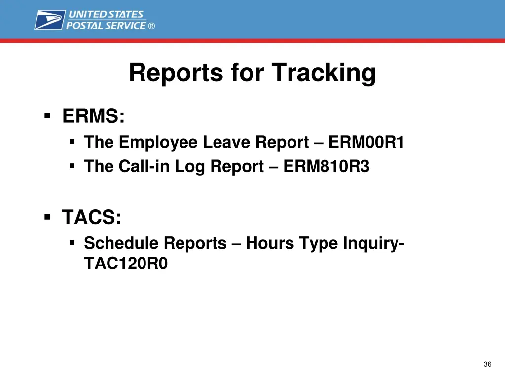 reports for tracking