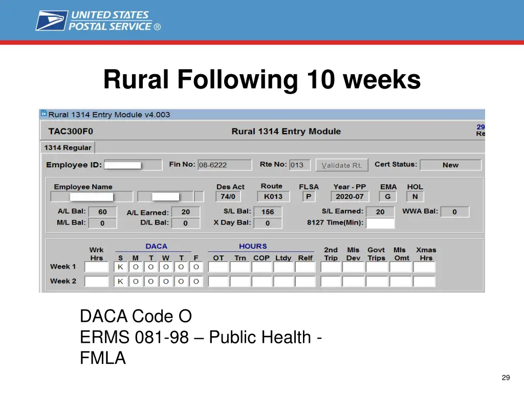 rural following 10 weeks