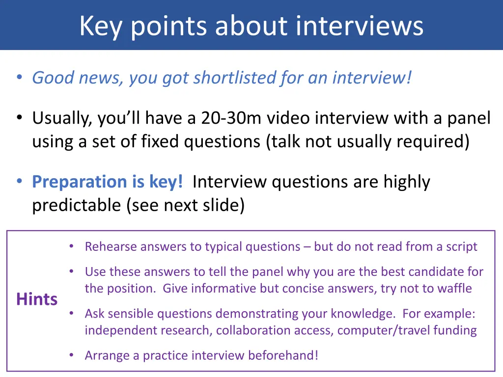key points about interviews