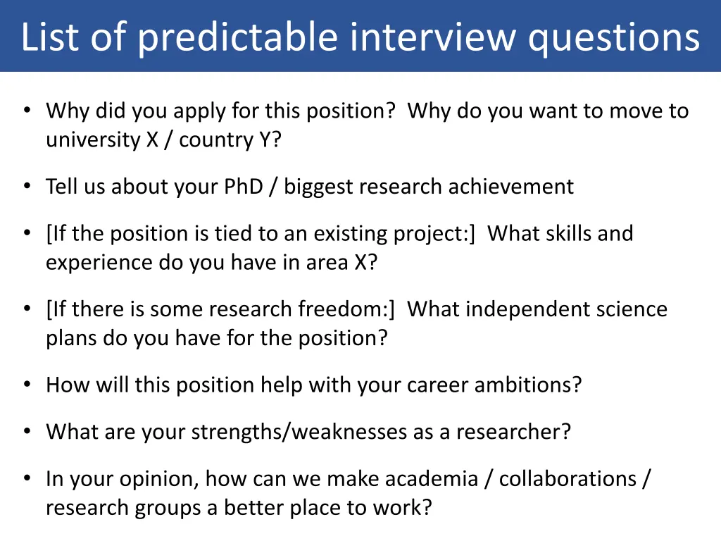 list of predictable interview questions