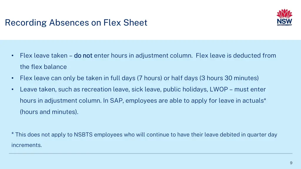 recording absences on flex sheet
