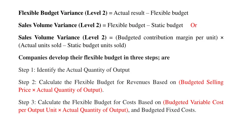 flexible budget variance level 2 actual result