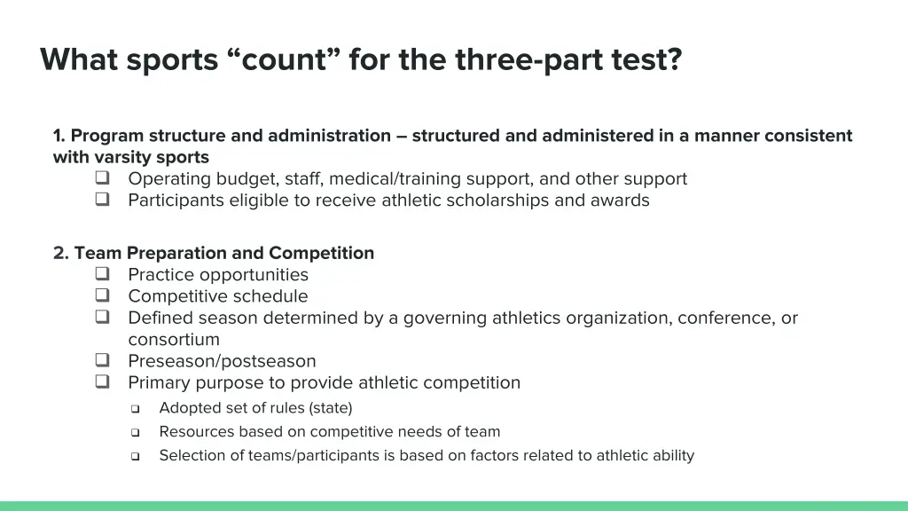what sports count for the three part test