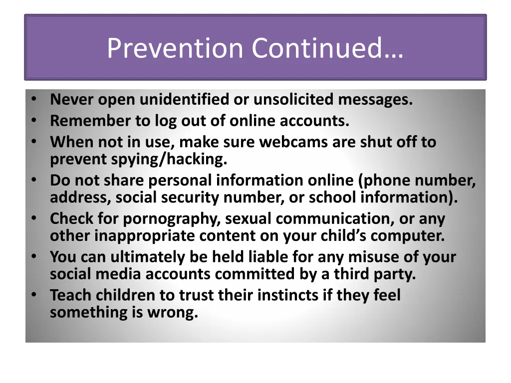 prevention continued