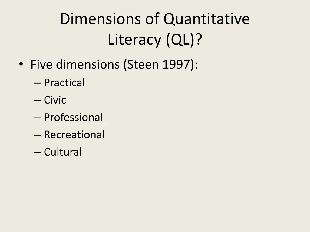 dimensions of quantitative literacy ql