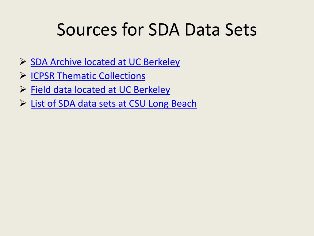 sources for sda data sets