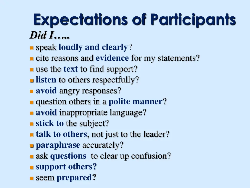 expectations of participants did i speak loudly