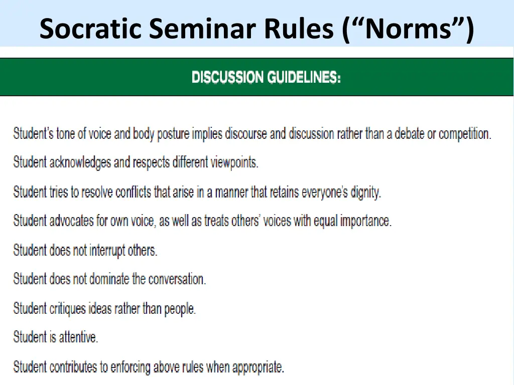 socratic seminar rules norms