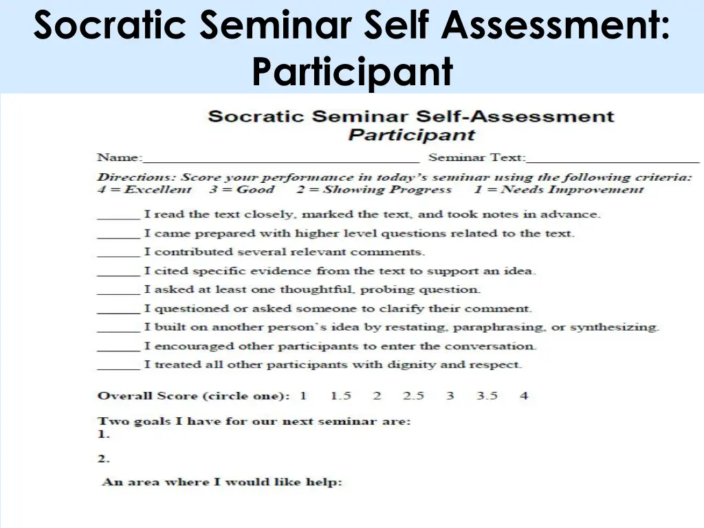 socratic seminar self assessment participant