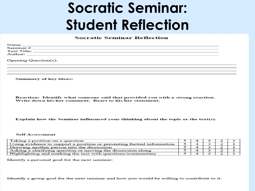socratic seminar student reflection