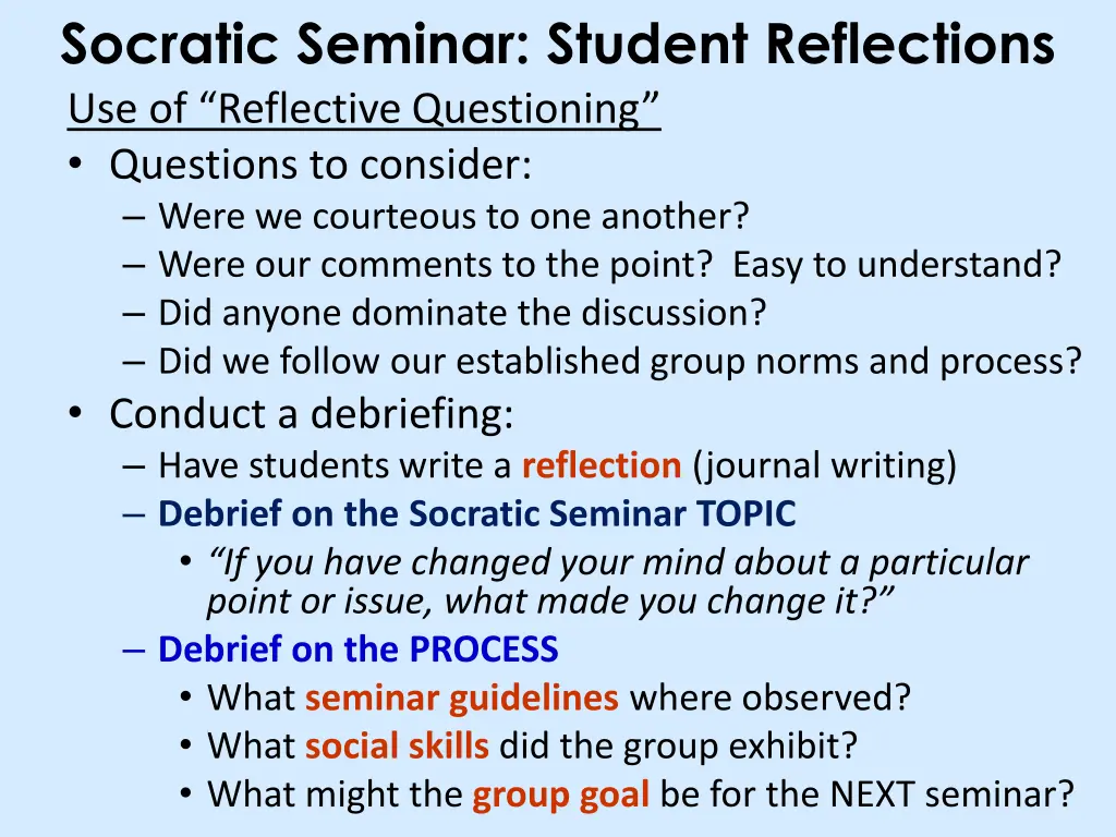 socratic seminar student reflections