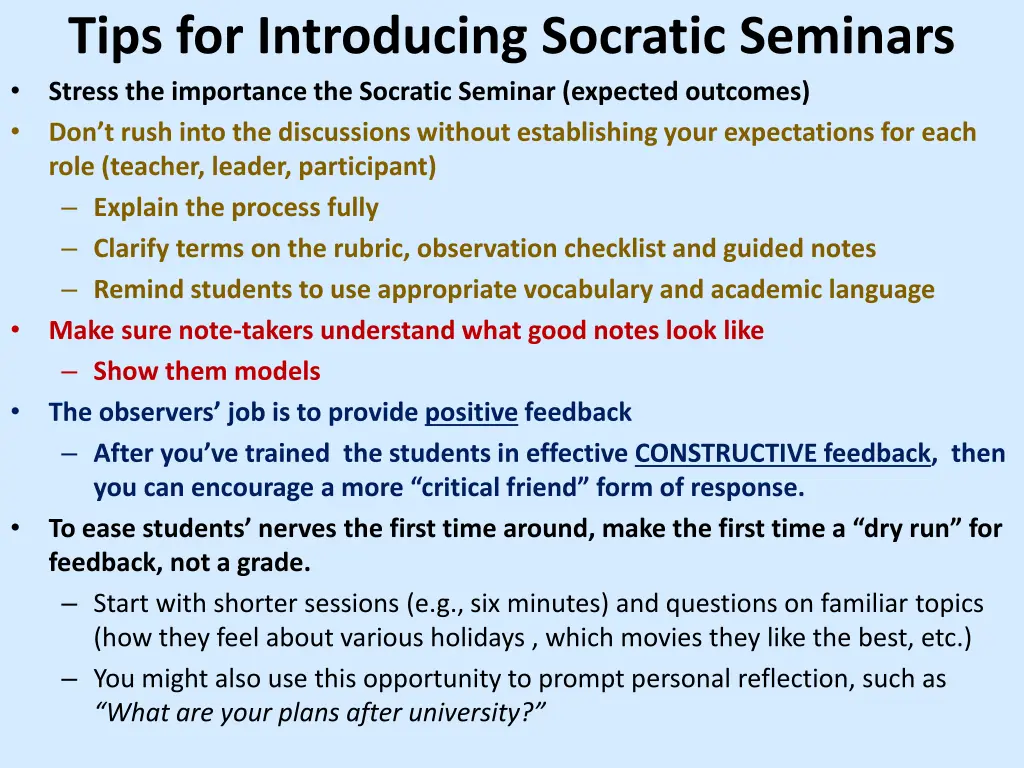 tips for introducing socratic seminars stress