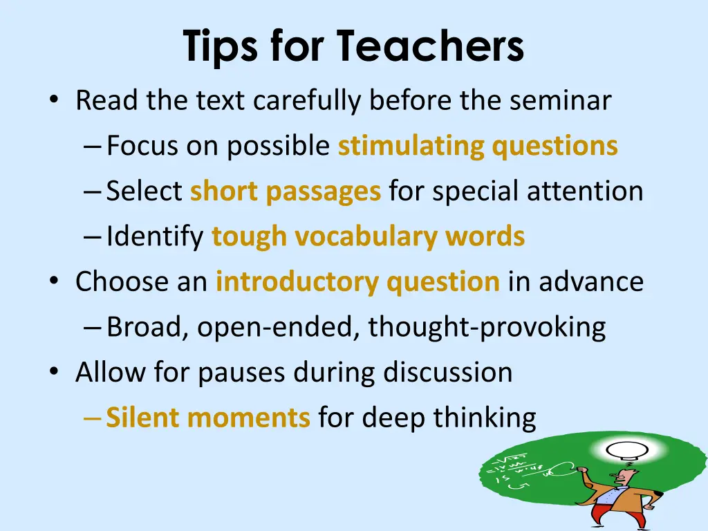 tips for teachers read the text carefully before