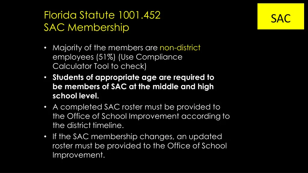 florida statute 1001 452 sac membership 1