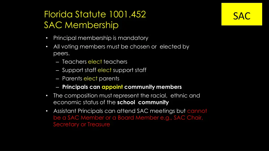 florida statute 1001 452 sac membership