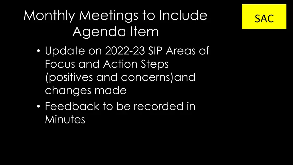 monthly meetings to include agenda item update