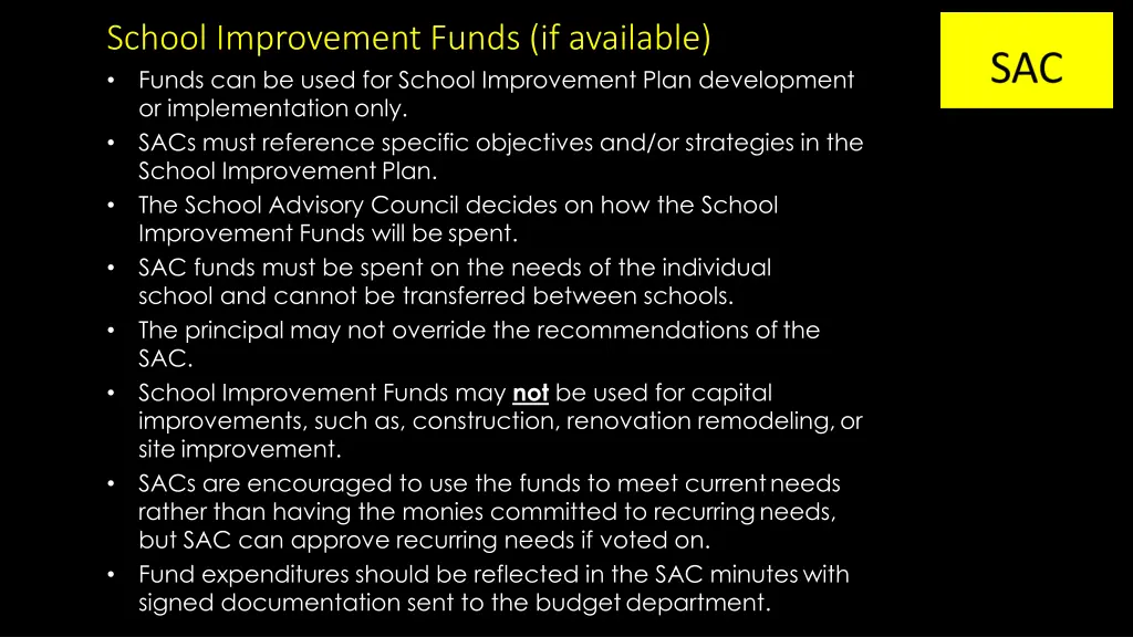 school improvement funds if available funds