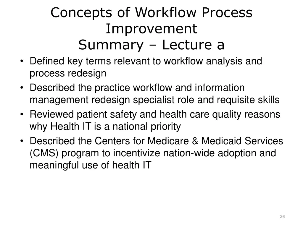concepts of workflow process improvement summary
