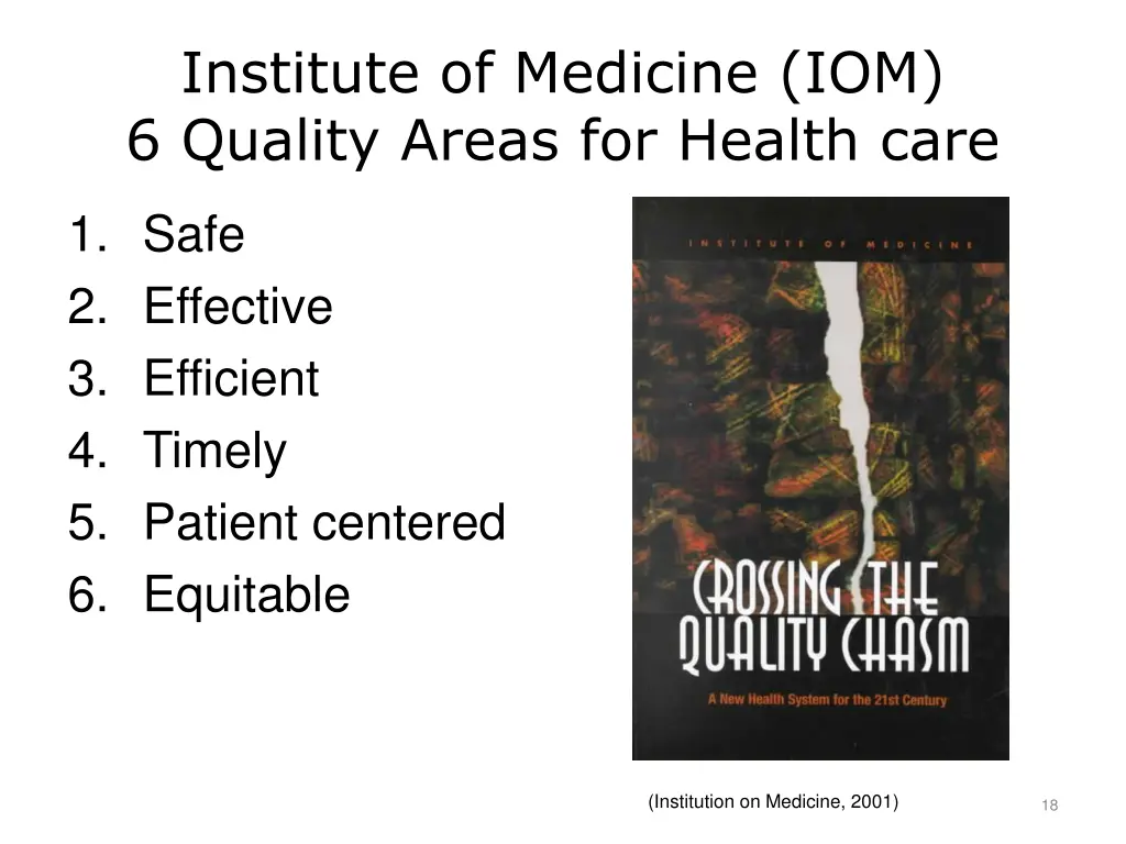 institute of medicine iom 6 quality areas