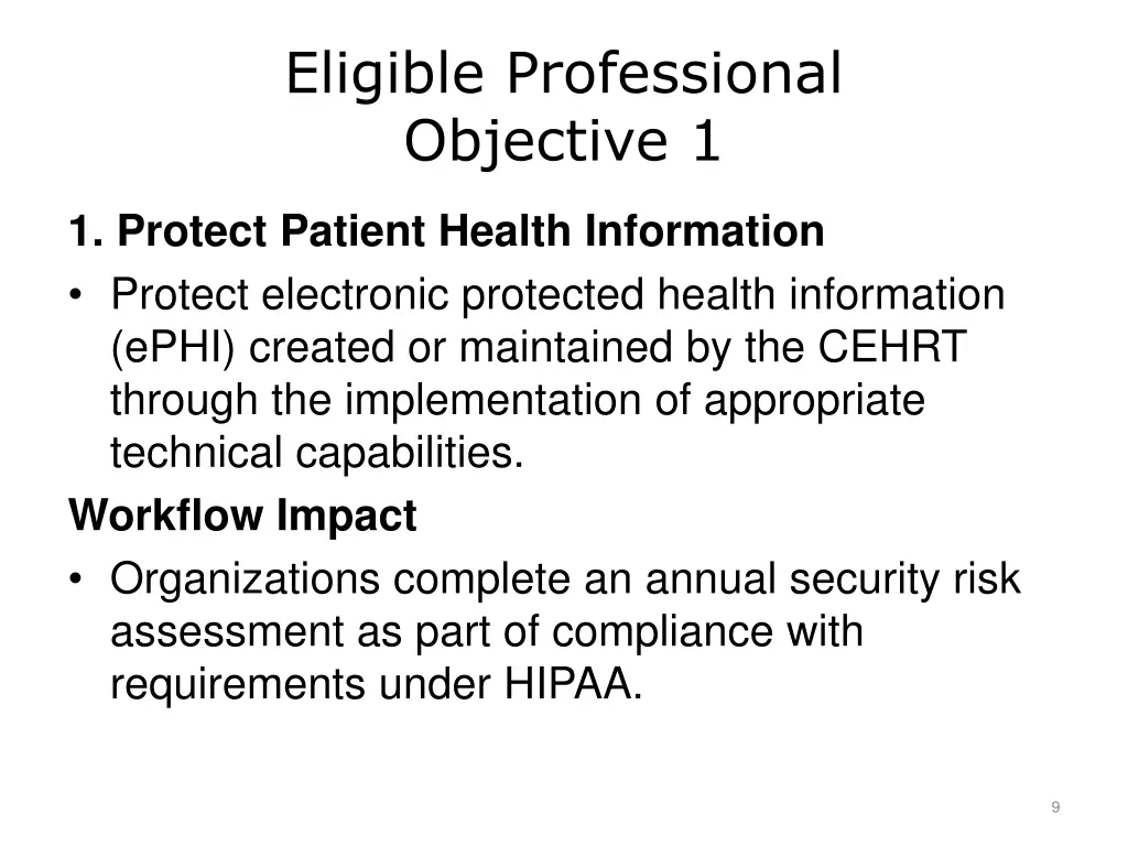 eligible professional objective 1