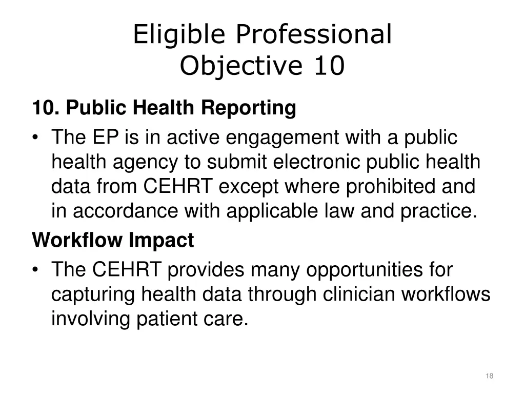 eligible professional objective 10