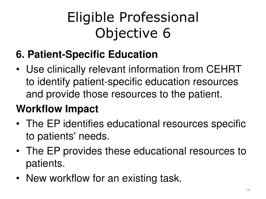 eligible professional objective 6