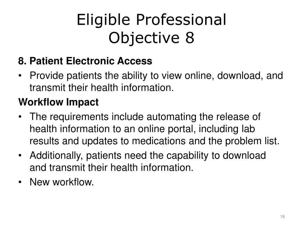 eligible professional objective 8