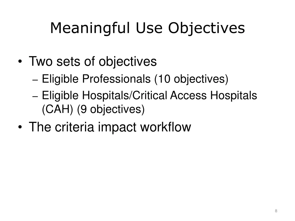 meaningful use objectives