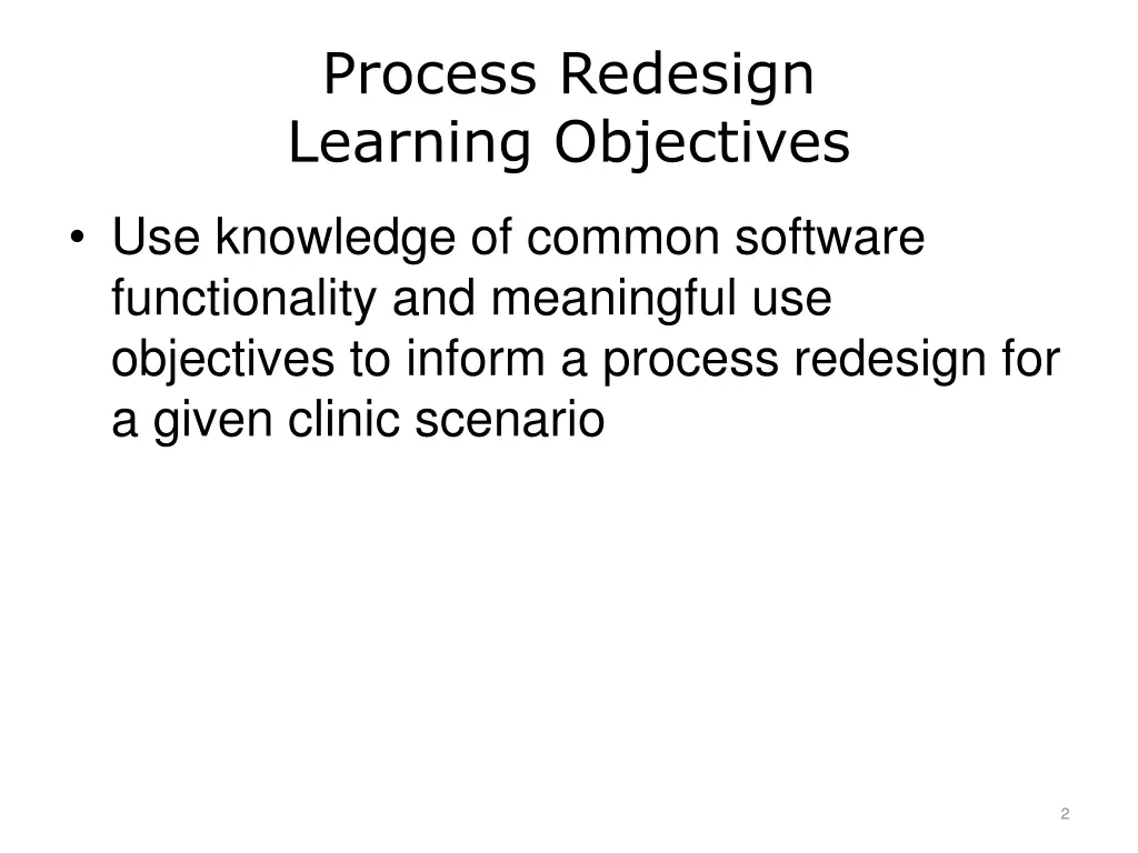 process redesign learning objectives