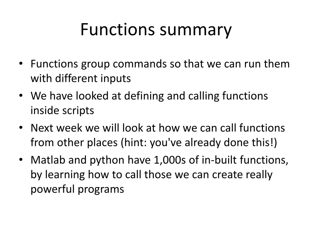 functions summary