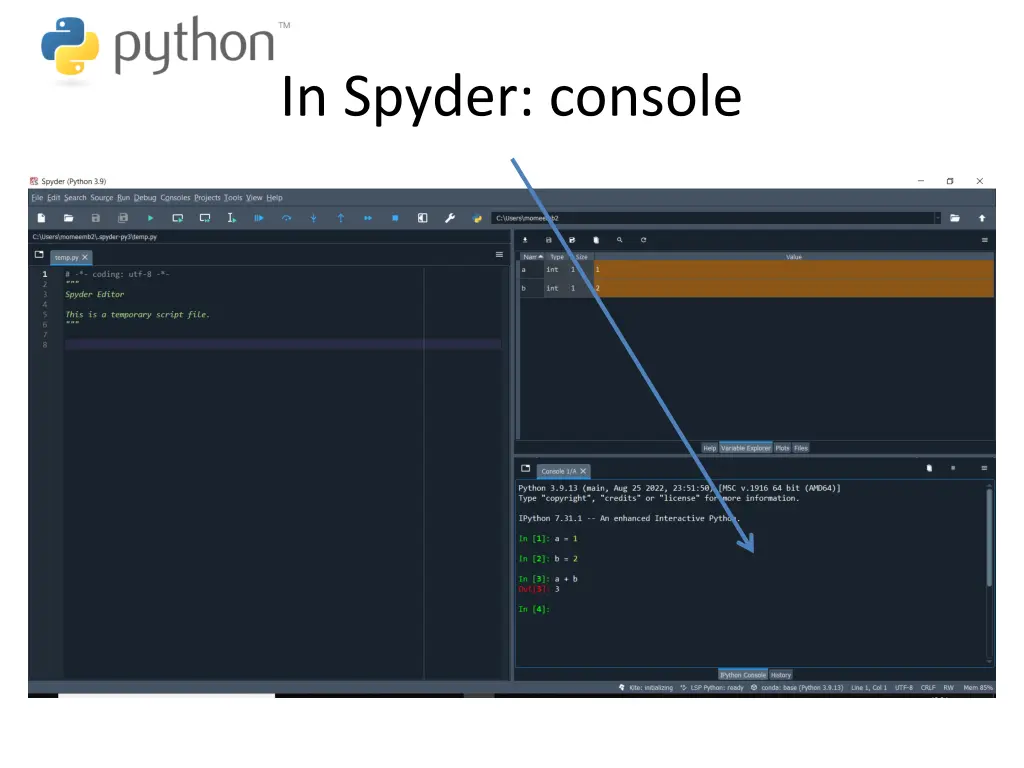 in spyder console