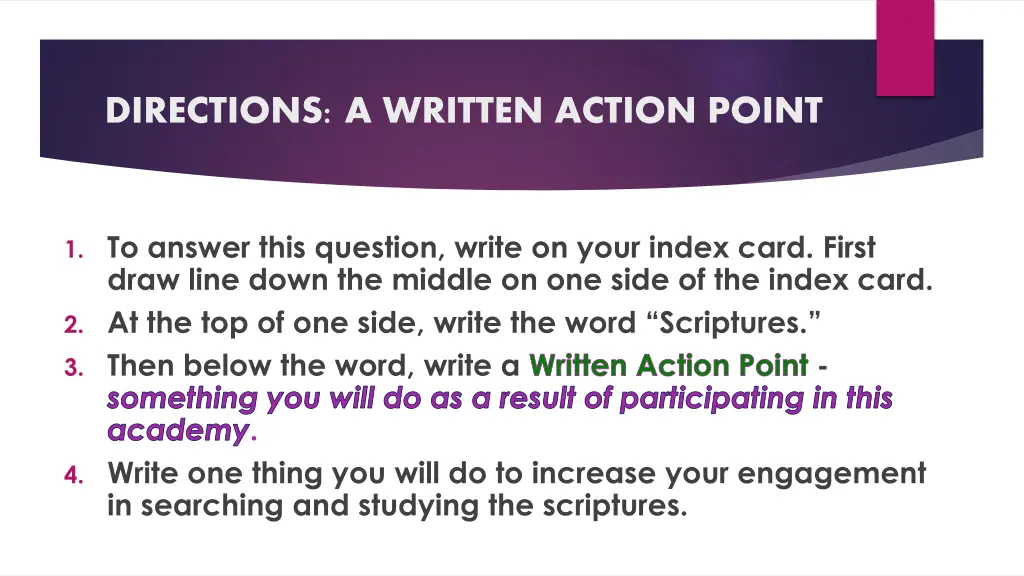 directions a written action point