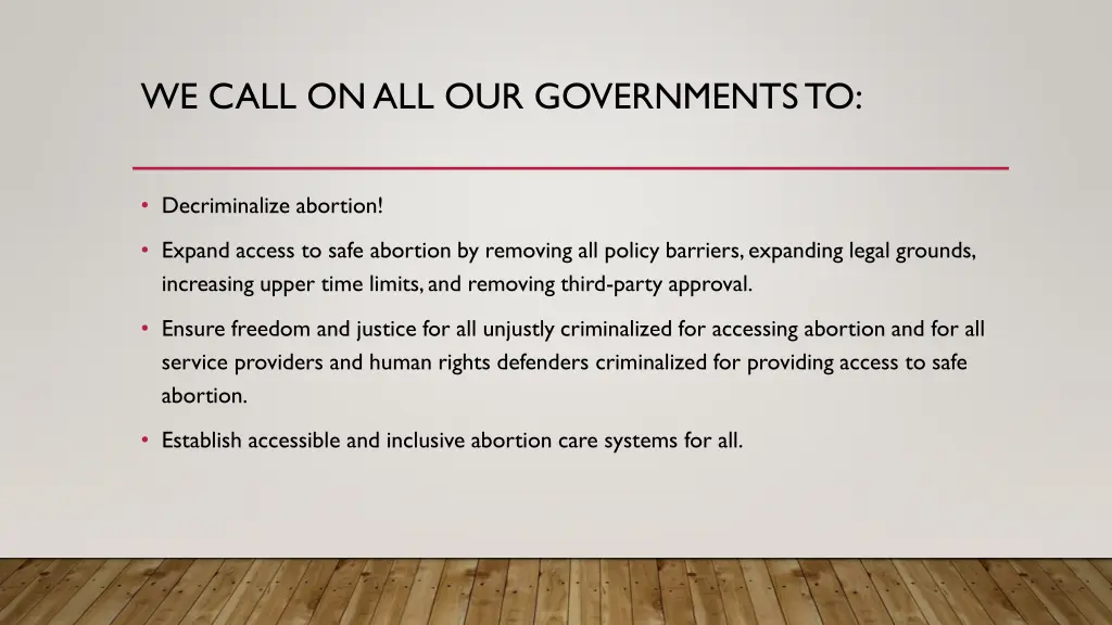 we call on all our governments to