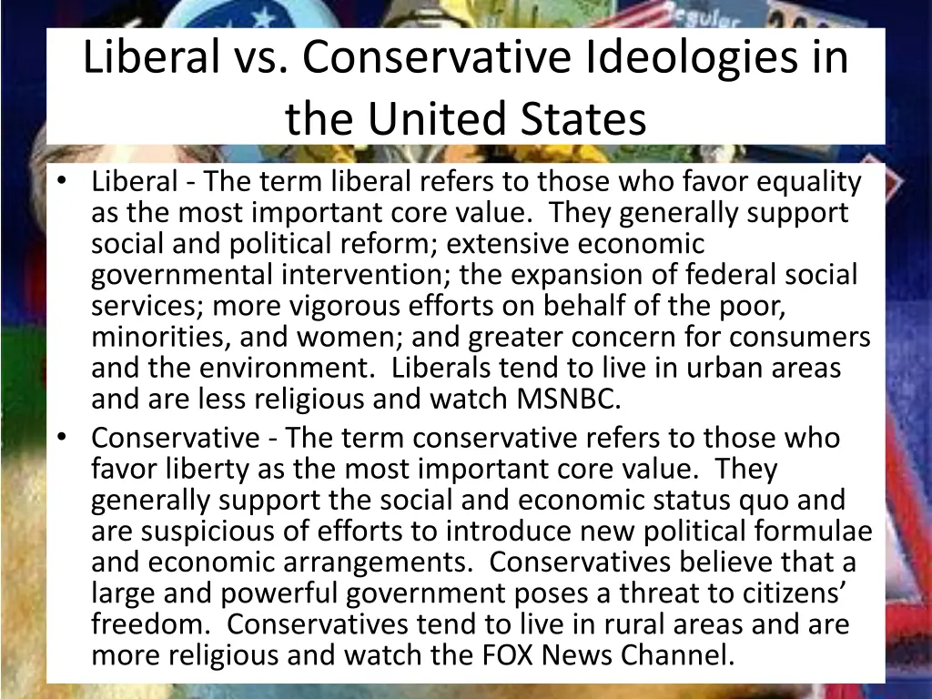 liberal vs conservative ideologies in the united