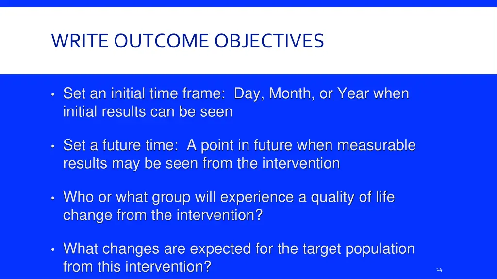 write outcome objectives