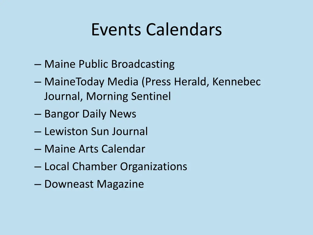 events calendars
