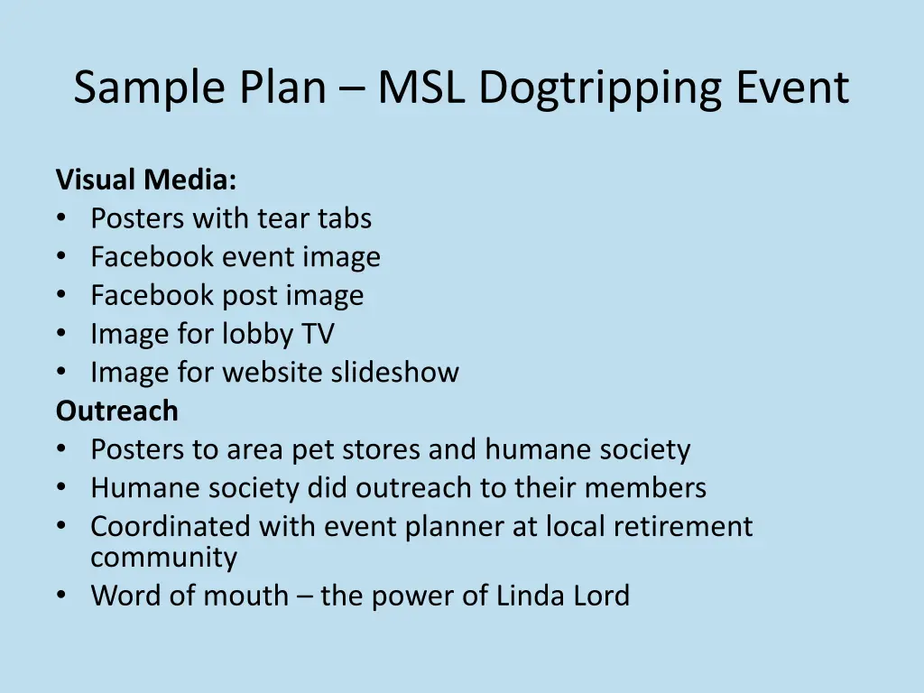 sample plan msl dogtripping event 1