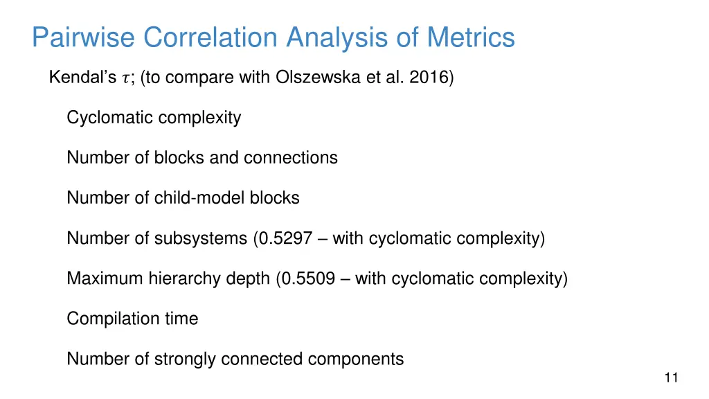 pairwise correlation analysis of metrics